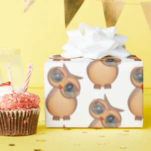 cute brown owl with glasses wrapping paper