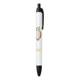 Cute Brown Owl with Name Black Ink Pen
