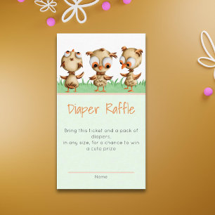 Cute Brown Owls Baby Shower Diaper Raffle Enclosure Card