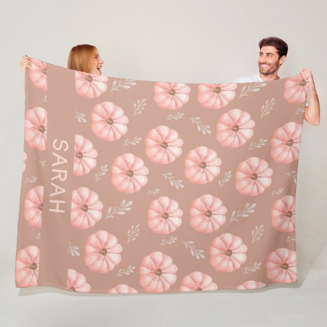 Cute Brown Peach Watercolor Pumpkin Fall   Fleece Blanket (In Situ)