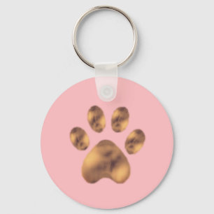 Cute Brown Pet Paw on Pink Key Ring