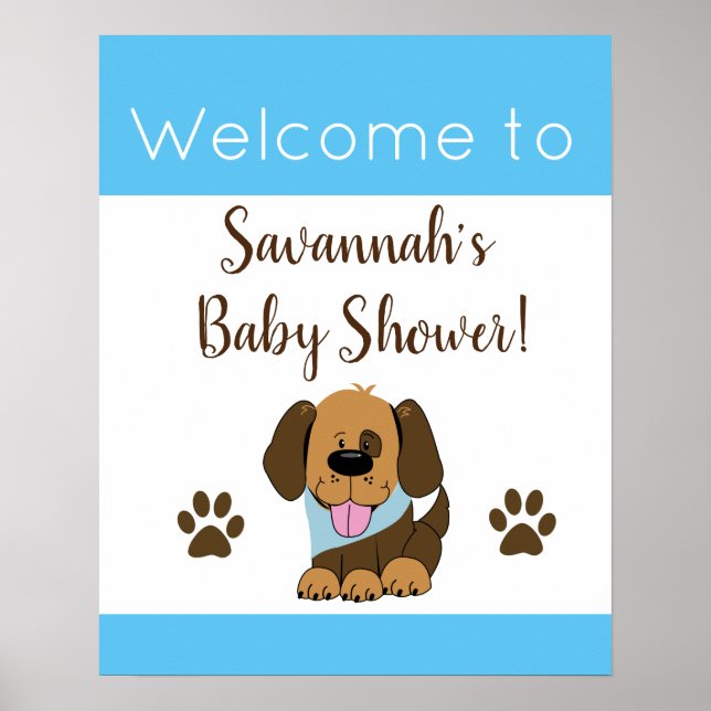 Cute Brown Puppy Baby Shower Sign (Front)
