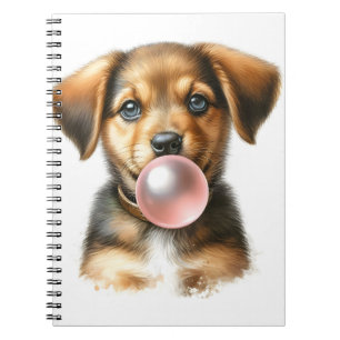 Cute Brown Puppy Dog Blowing Bubble Gum Spiral  Notebook