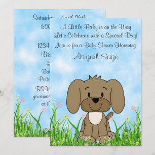 Cute Brown Puppy Dog n Flowers Baby Shower Invite