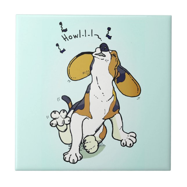 Cute Brown Puppy Howl Tile (Front)