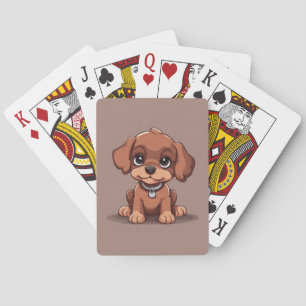 Cute brown puppy playing cards