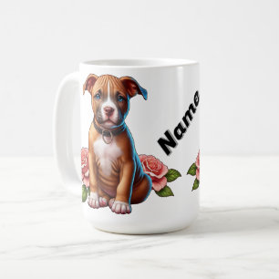 Cute Brown Puppy with Roses Coffee Mug