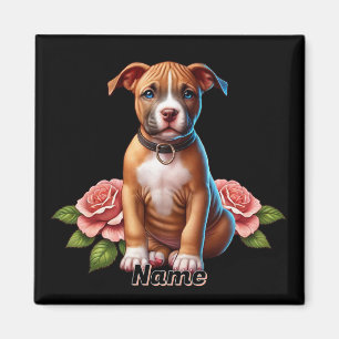 Cute Brown Puppy with Roses Magnet