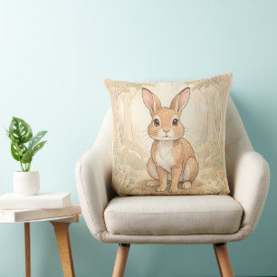 Cute brown rabbit in a forest cushion