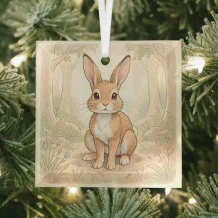 Cute brown rabbit in a forest glass tree decoration