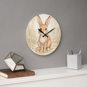 Cute brown rabbit in a forest large clock