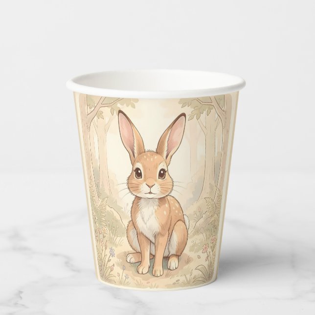 Cute brown rabbit in a forest paper cups (Front)