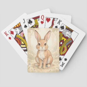 Cute brown rabbit in a forest playing cards