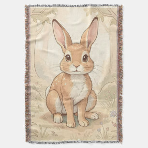 Cute brown rabbit in a forest throw blanket