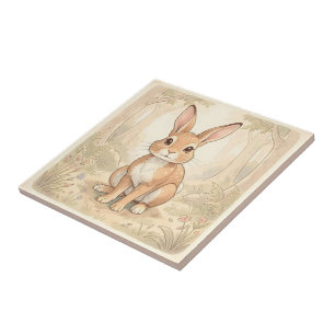Cute brown rabbit in a forest tile
