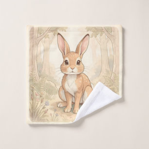 Cute brown rabbit in a forest wash cloth