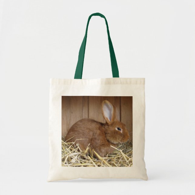 Cute Brown Rabbit in Fresh Hay Tote Bag (Front)