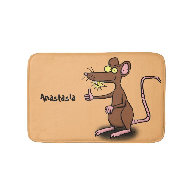 Cute brown rat thumbs up cartoon bath mat (Front)