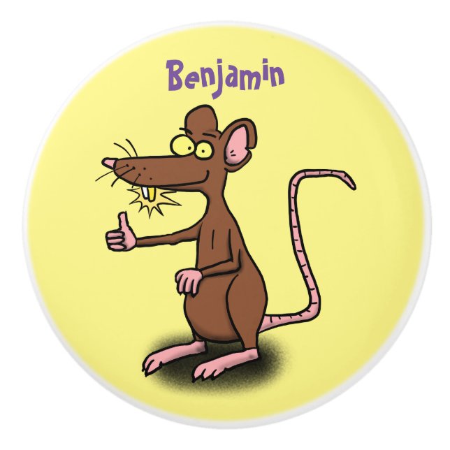 Cute brown rat thumbs up cartoon ceramic knob (Front)