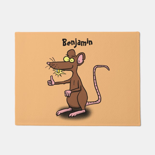 Cute brown rat thumbs up cartoon doormat (Front)