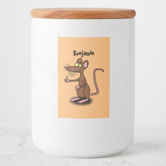 Cute brown rat thumbs up cartoon food label (Front)