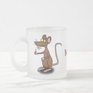 Cute brown rat thumbs up cartoon frosted glass coffee mug