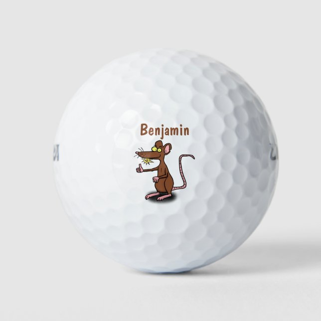 Cute brown rat thumbs up cartoon golf balls (Front)