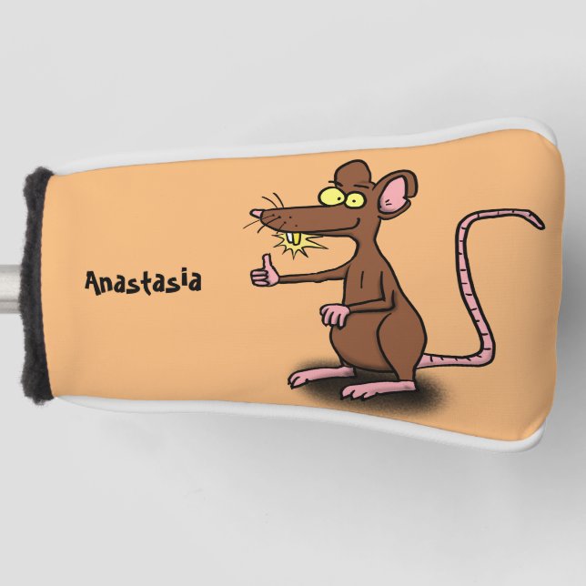 Cute brown rat thumbs up cartoon golf head cover (Front)