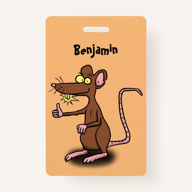 Cute brown rat thumbs up cartoon ID badge (Front)