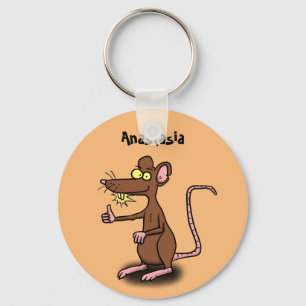 Cute brown rat thumbs up cartoon key ring