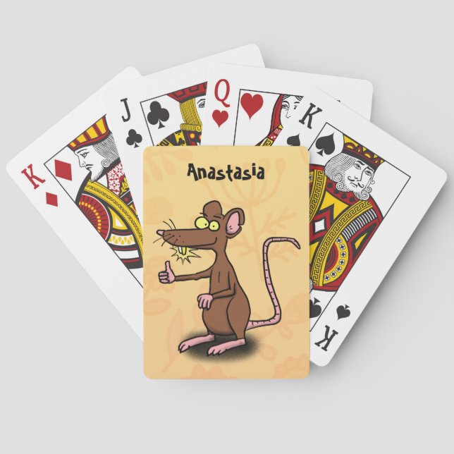 Cute brown rat thumbs up cartoon playing cards (Back)