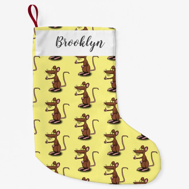 Cute brown rat thumbs up cartoon small christmas stocking (Front)