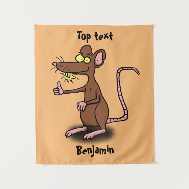 Cute brown rat thumbs up cartoon  tapestry (Front)