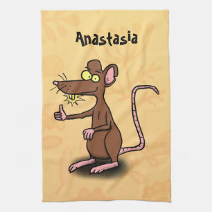 Cute brown rat thumbs up cartoon tea towel