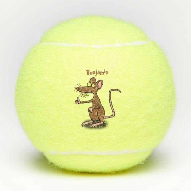 Cute brown rat thumbs up cartoon tennis balls (Front)