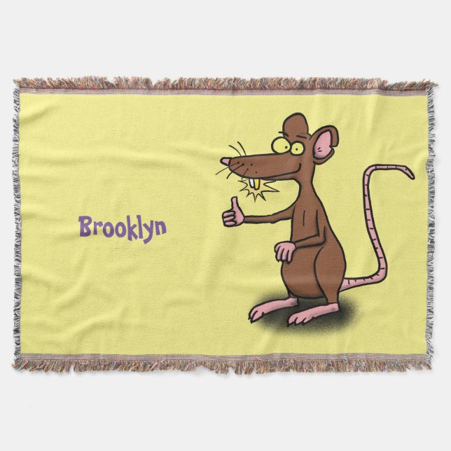 Cute brown rat thumbs up cartoon throw blanket (Front)
