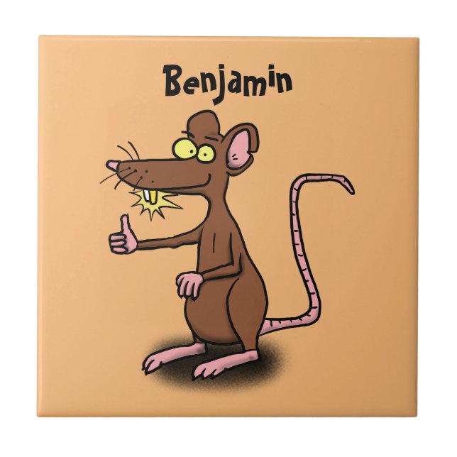 Cute brown rat thumbs up cartoon tile (Front)