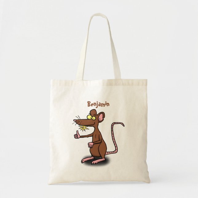 Cute brown rat thumbs up cartoon tote bag (Front)