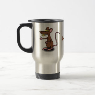 Cute brown rat thumbs up cartoon travel mug