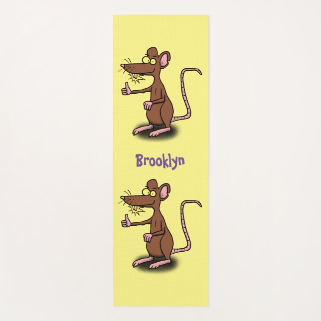 Cute brown rat thumbs up cartoon yoga mat (Front)