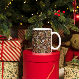Cute Brown Red Green Christmas Gingerbreads Coffee Mug