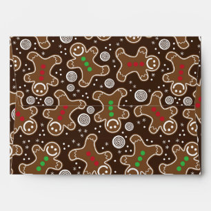 Cute Brown Red Green Christmas Gingerbreads Envelope