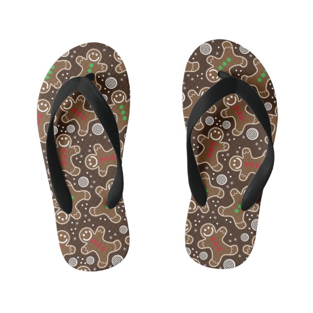Cute Brown Red Green Christmas Gingerbreads Kid's Flip Flops (Footbed)