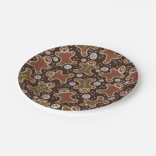 Cute Brown Red Green Christmas Gingerbreads Paper Plate