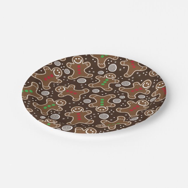 Cute Brown Red Green Christmas Gingerbreads Paper Plate (Angled)