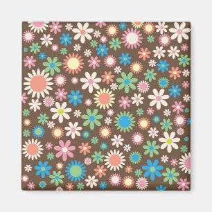Cute brown retro vintage daisy floral pattern magnet