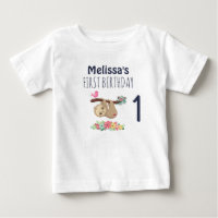 Cute Brown Sloth Hanging Upside down 1st Birthday