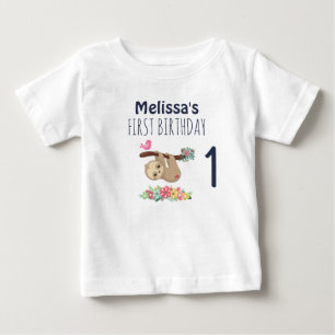 Cute Brown Sloth Hanging Upside down 1st Birthday Baby T-Shirt