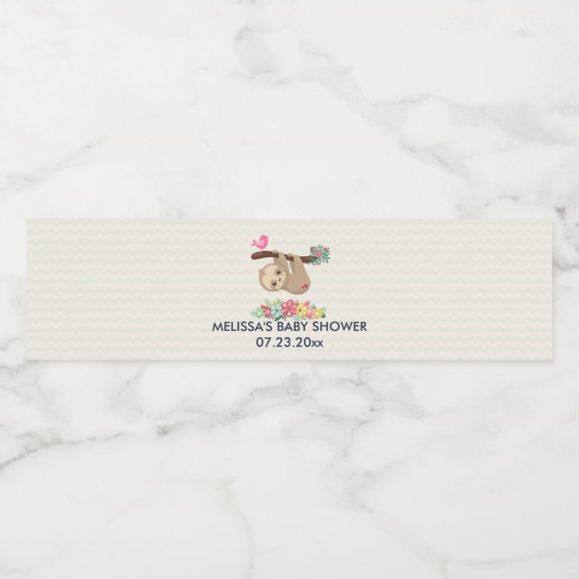Cute Brown Sloth Hanging Upside Down Baby Shower Water Bottle Label (Single Label)