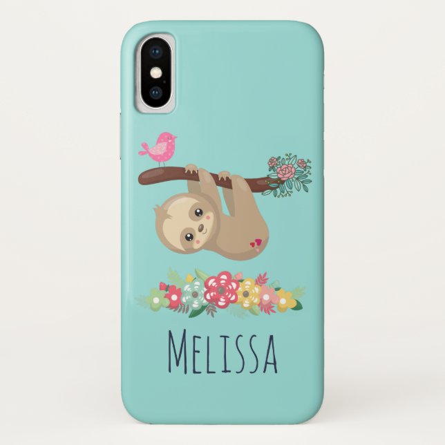 Cute Brown Sloth Hanging Upside down Case-Mate iPhone Case (Back)